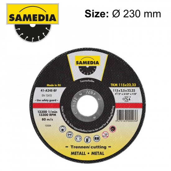ABR CUTTING DISC 230 X 3.0 X 22.3MM OSA S/STEEL & METAL SAMEDIA ABR CUTTING DISC 230 X 3.0 X 22.3MM OSA S/STEEL & METAL SAMEDIA
