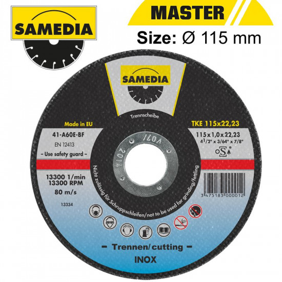 ABR CUTTING DISC 115 X 1.0 X 22.3MM OSA S/STEEL & METAL SAMEDIA ABR CUTTING DISC 115 X 1.0 X 22.3MM OSA S/STEEL & METAL SAMEDIA